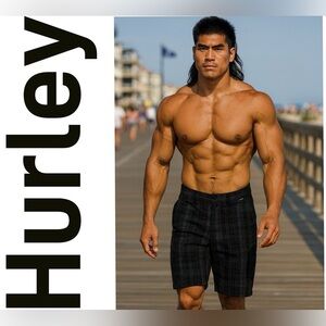 Hurley Men's Dark Plaid Flat Front Shorts